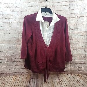 Christopher banks layered button up sweater blouse xl new nwt